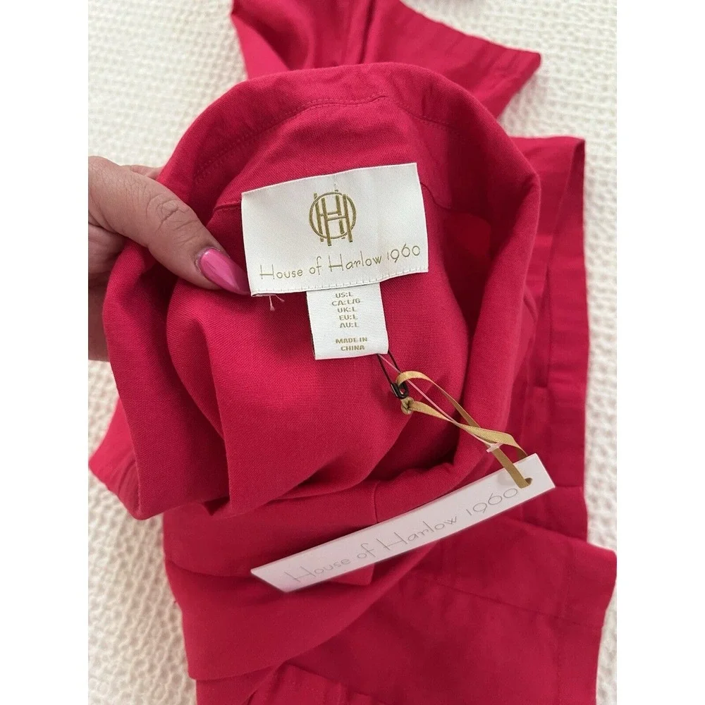 House of Harlow 1960 Vibrant Pink Cropped Spring Summer Blazer‎ & Skirt Set sz L
